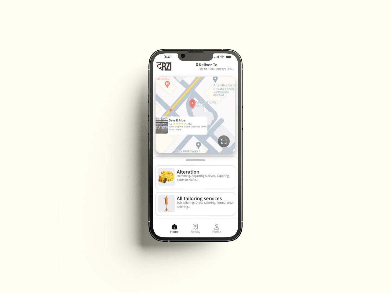 Home screen with live map